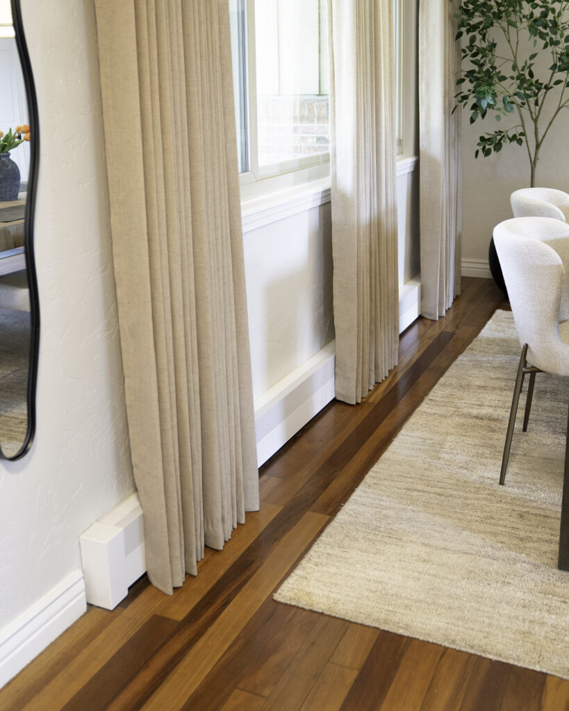 New modern baseboard heat covers in dining room